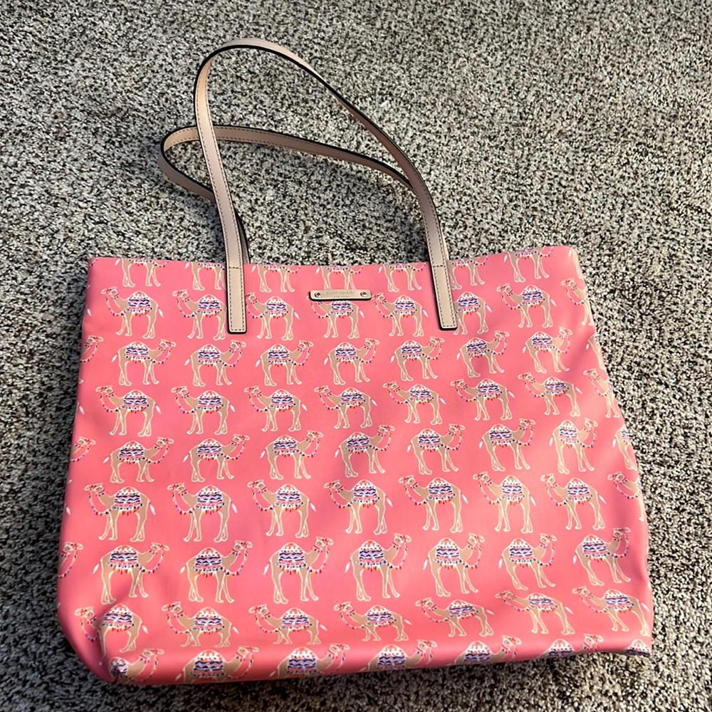 Kate Spade Spice Things Up Pink Camel Tote Bon Shopper Bag Purse Coated Canvas